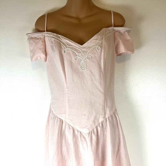 Vintage Karin Stevens Open Shoulders Fit & Flare Dress 10 Princess Pink Romantic - Picture 3 of 7